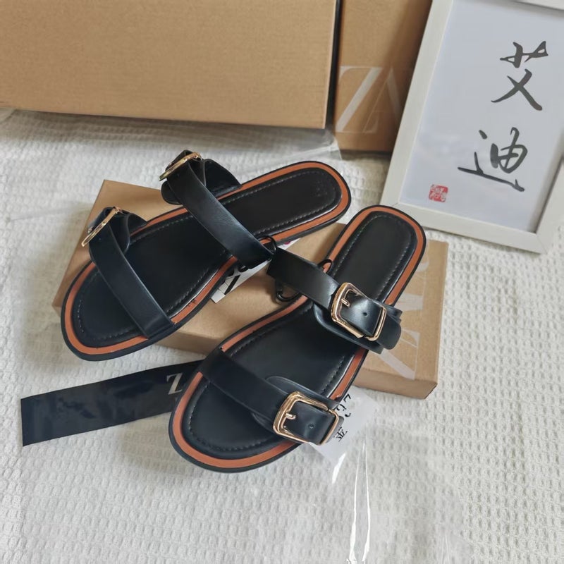 Aidi Ins New Popular Zar Original Flats Shoes Women'S Belt Buckle Sandals Slippers Sandals - Image 1